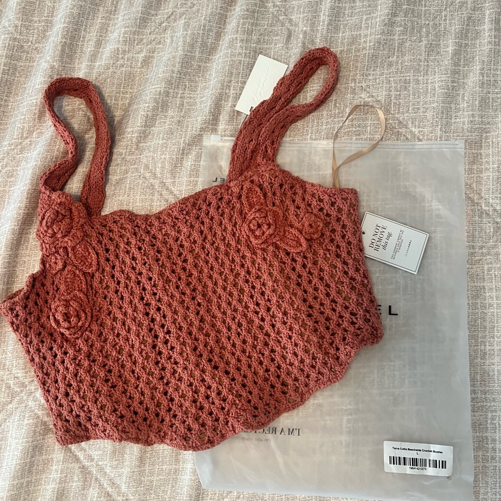JLUXLABEL Rust Crochet Knit Tank Top